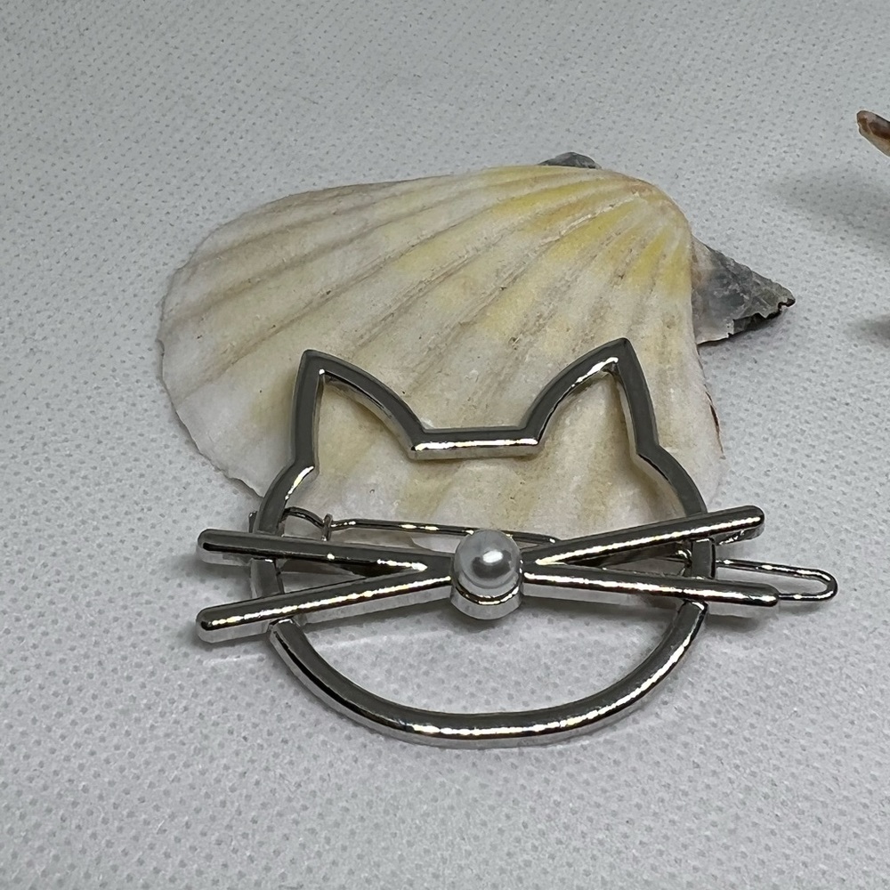 NEW kitty cat Hair clip barrette Pearl nose